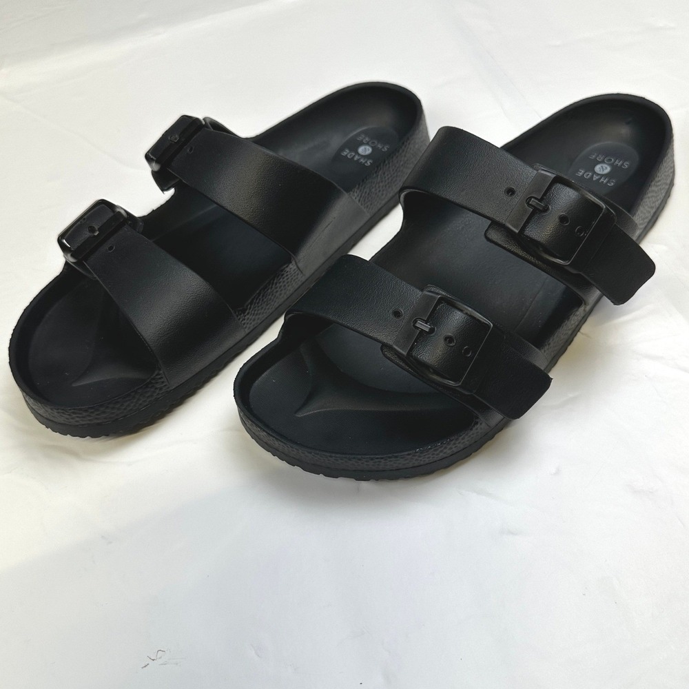 Shade & Shore Neida EVA Slide Sandals Black Double Buckle Women size 8